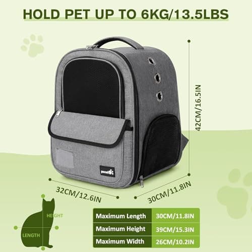 Pecute Cat Backpack, Breathable Pet Carrier With Scientific Zoning, Grey — view 2
