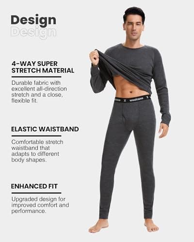 Men's 100% Merino Wool Base Layer Set Lightweight Heather Grey L — view 3