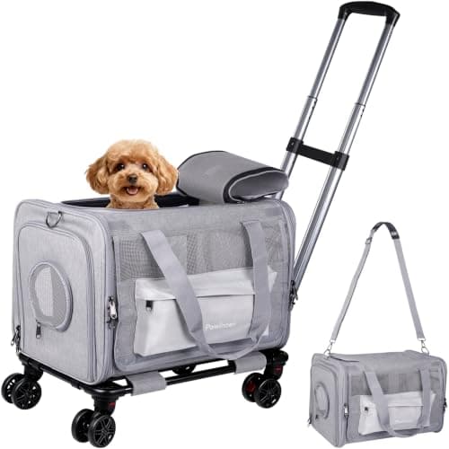 Pet Carrier with Wheels Airline Approved for Cats & Dogs, Anti-Scratch Mesh