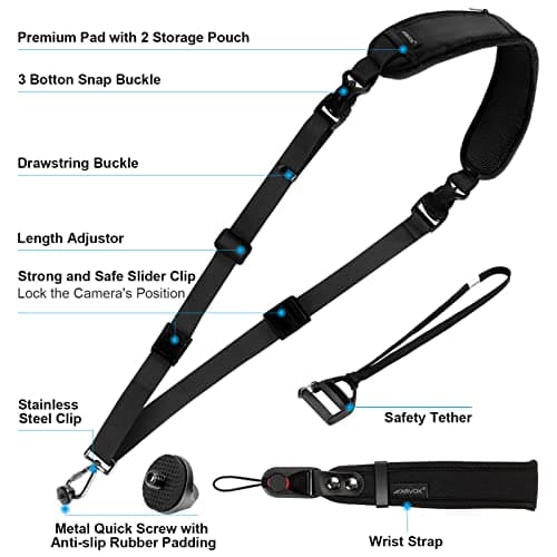 ARVOK Camera Strap - Quick Release & Safety Tether, Adjustable Shoulder Strap for Nikon, Canon, Sony, Fuji DSLR Cameras — view 2