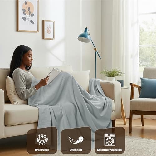 Utopia Bedding Waffle Weave Summer Blanket, (Cool Grey, Queen - 228x228 cm) — view 4