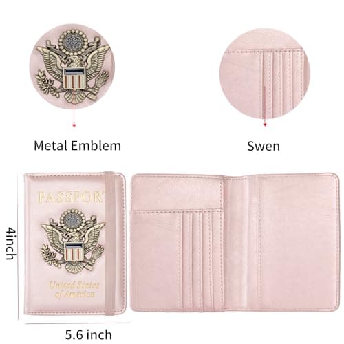 ilovever Passport Holder and Card Slot Combo RFID Blocking Leather Travel Passport Wallet for Men and Women US Passport Cover, Rose Gold, Classic — view 5