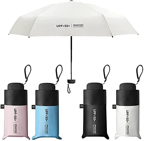 OAICIA Folding Umbrella, Mini Windproof Portable Compact UV Protection Lightweight Strong Sturdy Reinforced Umbrella for Mens & Women - White — view 4