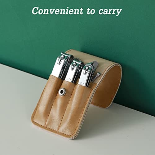 6 Pcs Nail Clipper Set, Stainless Steel Fingernail & Toenail Clippers with Beige PU Leather Case, Ergonomic Sharp Manicure Grooming Kit, Portable Nail Care Gift for Home Travel Men Women — view 5