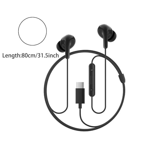 Type C Wired Headset Twin Pack USB-C Earphones with Built-in Microphone and Volume Control Stereo Noise Isolation Earbuds for Galaxy S23 S22 S21 S20 (Black, 80cmX1cm) — view 6