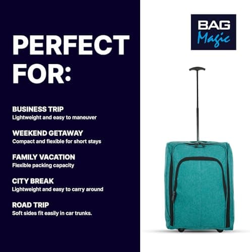 Bordlite 50x35x20cm Soft Cabin Bag – Lightweight Overhead Hand Luggage Suitcase with Wheels & Extendable Handle – Fits Ryanair, EasyJet, BA & More, 35L Capacity (Teal) — view 4