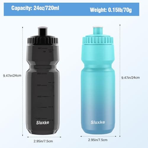 SLUXKE 24oz Bike Water Bottle 2Pack, 720ml Sports Squeeze Bottle Lightweight, Durable Cycling Water Bottle Fits Most Bike Cages — view 4