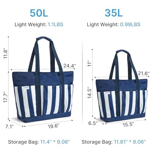 G4Free 35/50L Foldable Beach Bag with Zipper Pockets, Waterproof Tote Pool Handbags for Women, Compatible with Stanley Cup, Weekender, Travel, Holiday — view 3