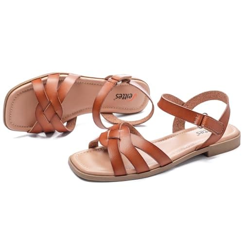 Veittes Women's Flat Slide Sandals with Braided Straps,LightBrown 7 — view 4