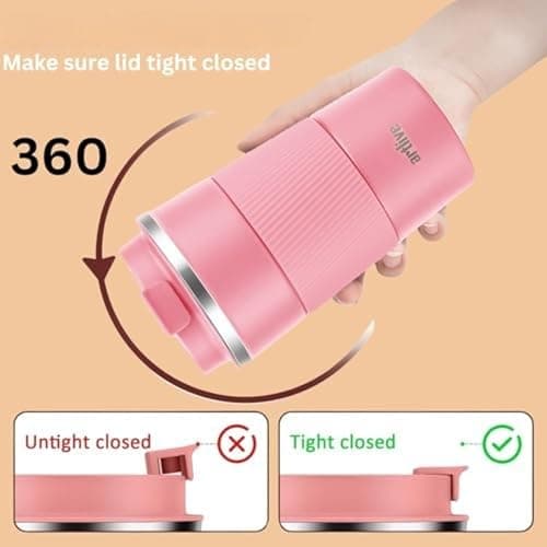 Artlive Coffee Cup, Reusable, Insulated & Double Wall Travel Mug - Travel Cup Thermal Stainless Steel Eco-Friendly with Lid - Hot & Cold Coffee Mug (PinkGrip, 380 ml) — view 2