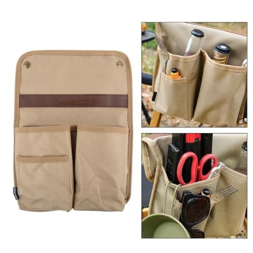 Portable Chair Side Pouch 600D Fabric Hanging Bag with Multiple Compartments for Walker Dorm Bed Outdoor Travel Khaki — view 4