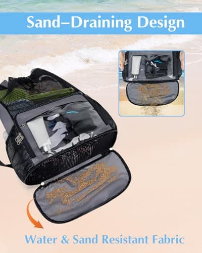 GreenTaya Drawstring Backpack Sandproof Beach Backpack with Shoe Compartment & Wet Pocket Waterproof Mesh Swim Bag Pool Bag for Gym, Travel and Workout Gear (Grey) — view 2