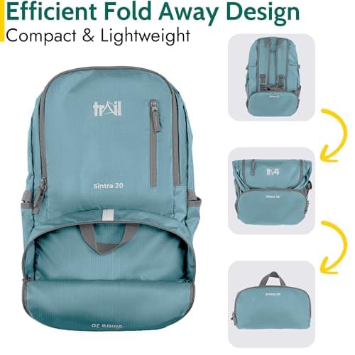 Trail Foldable Backpack, Lightweight Packable Rucksack, 20L, Teal — view 4