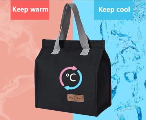 June Tech Insulated Lunch Tote Bag for Women Men Kids Adults - Reusable Thermal Cooler for Work School Picnic Travel (Black) — view 4