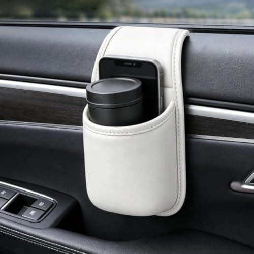 Leather Car Door Storage Pocket Double-layer Compartments Organizer White — view 4