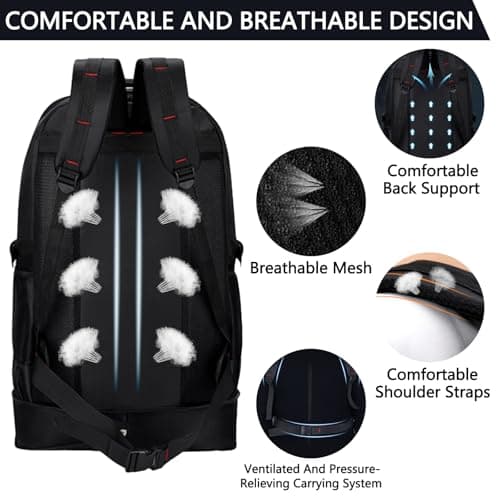 Lizbin Hiking Backpack 65L Travel Backpack Water Resistant Lightweight Rucksack for Men Women, Expandable Large Backpack Laptop Backpack Durable Camping Bag for Camping Trekking Outdoor Sports (Black) — view 5