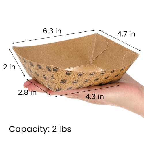 SOUJOY 100 Pack Disposable Pets Feeding Bowls, 2 lb Paper Travel Cat Food Bowl, Boat Foot Print Design Food Serving Trays for Wet and Dry Food, Small Dog Puppy, Cat — view 2