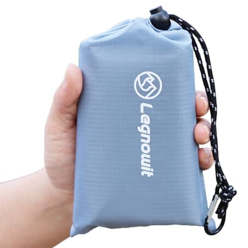 Legnowit Outdoor Pocket Blanket, 140 x 200 cm Waterproof Packable Compact Lightweight Picnic Blanket, Sand Free Beach Mat, Outdoor Tarp for Concert Festival Camping Hiking, Stakes Included (Grey)