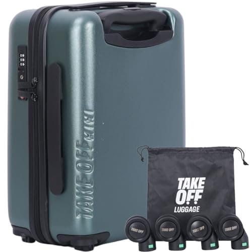 Take OFF Luggage - Personal Item, 16x12x8 Inches, Underseat Suitcase with Removable Wheels, Hard Shell Luggage, Small Carry On Overnight Weekender, Airport & Travel Essentials, TSA Approved, Green