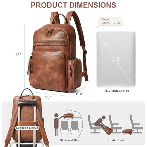 Shrrie Laptop Backpack for Women,Designer Vegan Leather Backpack for Women 16 Inch Computer Backpacks with Laptop Compartment for Business Work College Travel-Brown — view 5