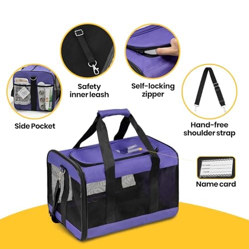Conlun Cat Carrier Airline Approved, Soft-Sided Dog Carrier with Inner Safety Leash, Pet Transport Carrier for Small-Medium Cats Puppies up to 7KG, Collapsible Travel Kitten Carrier Bag,Purple(M) — view 3