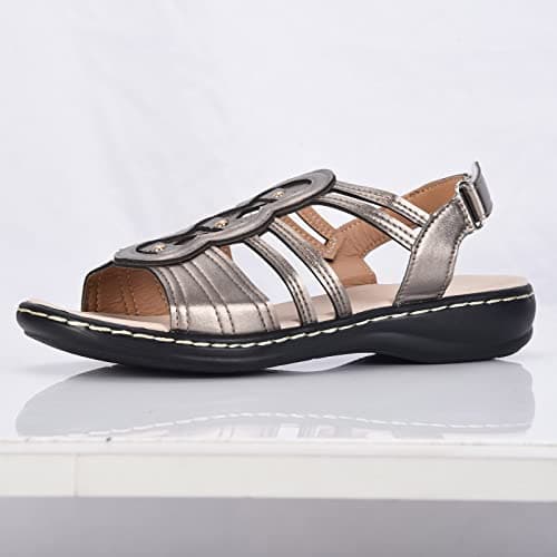 RLEHJN Orthopedic Sandals Women Comfortable Open Toe Walking Sandals Breathable Easy Fasten Wedge Sports Roman Sandal Faux Leather Slingback Summer Outdoor Beach Shoes for Hiking Trekking Size 3-7.5 — view 3