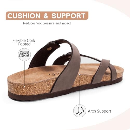 FITORY Women's Leather Sandals Comfort Cork Footbed Brownish Yellow Size 7 — view 4