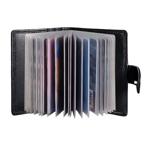 STARHIDE Minimalist Slim Cardholder for Men Women, Small RFID Blocking Credit Card Holder, 24 Card Slots Wallet, Removable Plastic Case, Double Button Closure (Black)
