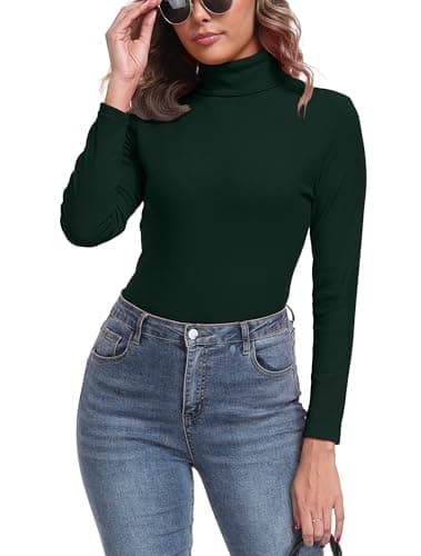 IWOLLENCE Turtleneck Women Thermal Tops (Dark Green, XL) — view 3