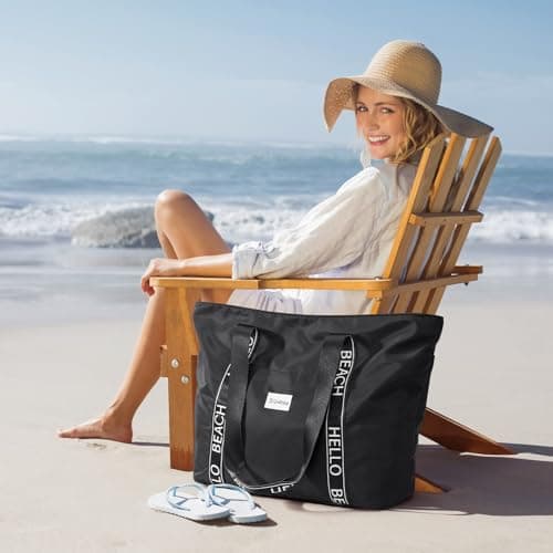 G4Free Beach Tote Bag Waterproof Sandproof Shoulder Bag Beach Bag Large Sports Bag Shopping Bag for Women, black, 21.6 x 5.5 x 15.9 Zentimeter — view 2