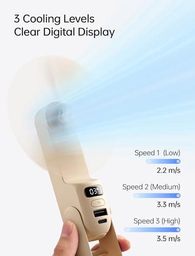 JISULIFE Portable Handheld Fan, 3 In 1-Fan, Power Bank, Flashlight, Brown — view 5