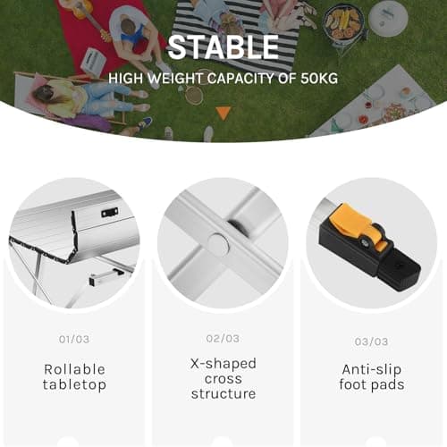 WOLTU Folding Camping Table Height Adjustable 90x52x (45-69) cm, Silver — view 4
