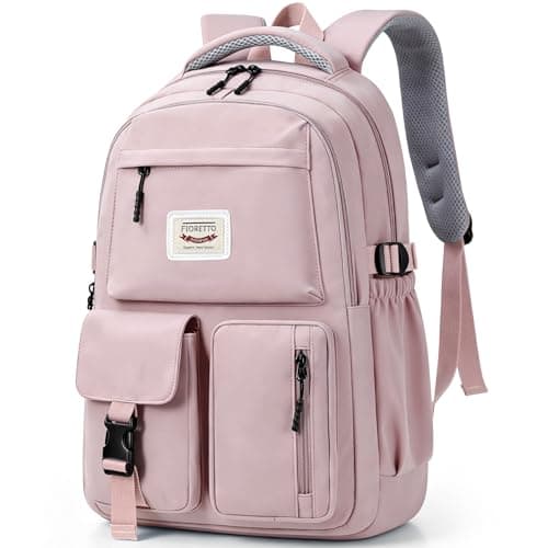 FIORETTO Lightweight School Backpack Womens, Cute School Bag for Teenager Girls, 15.6 Laptop Rucksack Backpack for School Casual Daypacks Travel Backpack for College Work Pink 25L