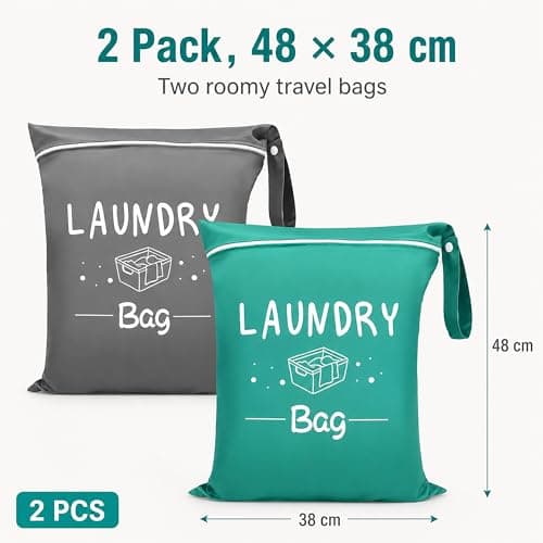 Travel Laundry Bag 2 Pack – 48x38cm Wet Bags for Swimming with Zipper & Buckle Handle – Lightweight Oxford Cloth Laundry Bags for Travelling – Wet Clothes Storage Bags for Camping Holiday Gym — view 2