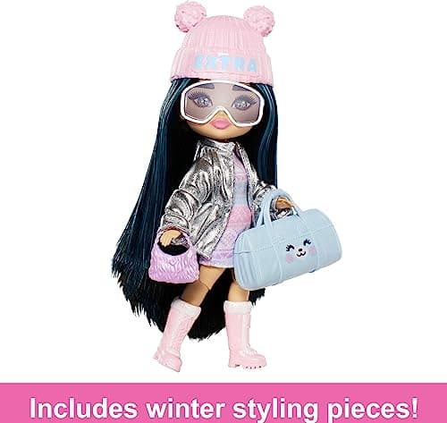 Barbie Extra Minis Travel Doll with Winter Fashion, Extra Fly Small Doll, Winter Clothes with Accessories, HPB20 (Pack of 2) — view 3
