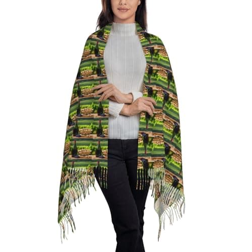 MyPiky Wine Bottle Corks Grapes Print Women Men Fringe Scarf Fashion Accessory For Winter Fall Spring Travel Holiday Wear — view 3