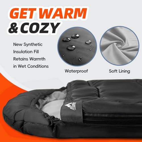 MEREZA Sleeping Bags XL for Mens Large Wide Sleeping Bag for Camping Big and Tall Sleeping Bags for Women Adults Warm with Compression Sack Cold Weather & Warm (Black) — view 3