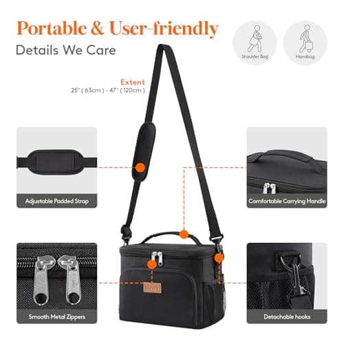 Lifewit 9L Insulated Lunch Bag for Men, Small Cool Bag for Lunch Box, Black — view 6