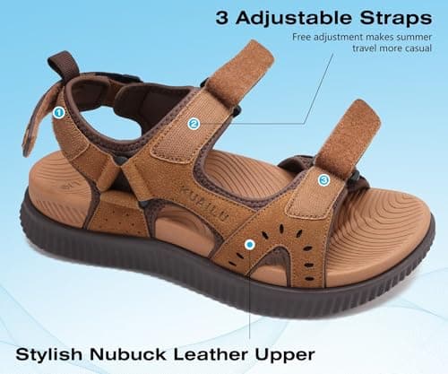 KuaiLu Mens Leather Hiking Sandals with Orthopedic Arch Support — view 3