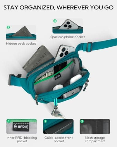 Waterfly Bum Bag Fanny Pack: Small Waist Bumbag with RFID Blocking — view 5