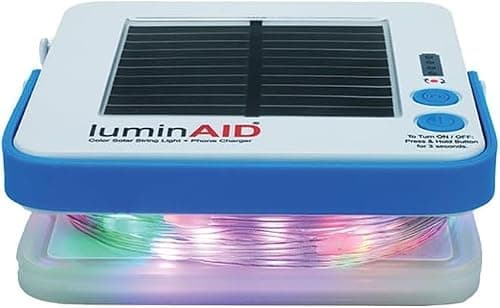 LuminAID Multicolor Solar String LED Lights with Phone Charger, 23 ft