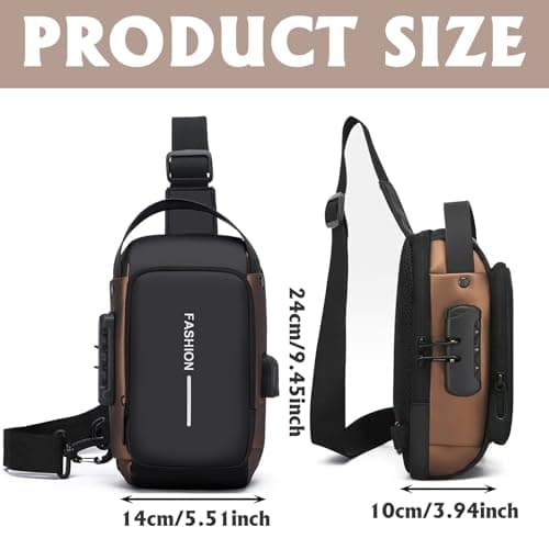 KASESSS Sling Bag Crossbody, Chest Bag Multiple Pockets, Man Bags with a Combination Lock, Waterproof Anti Theft Bags, Chest Small Backpack for Running Workout Hiking Cycling Travelling Lightweight — view 3