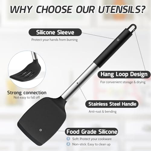 Homikit Black Kitchen Utensil Set, 4Pcs Silicone Turners Spoons for Cooking — view 3
