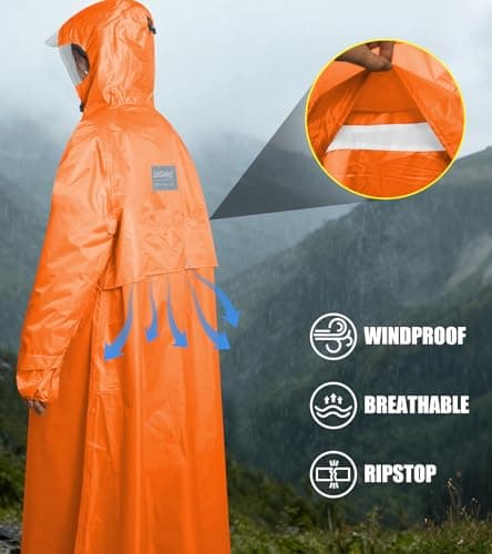Andake Rain Poncho Rain Jacket Lightweight Waterproof for Men and Women, Packable Windproof with Hood for Hiking, Cycling, and Outdoor Activities Orange — view 6