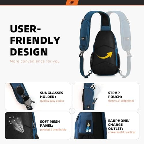 SKYSPER Sling Bag RFID Crossbody Sling Backpack Cross Body Shoulder Bag Travel Hiking Daypack for Women Men(Blue,Medium) — view 4