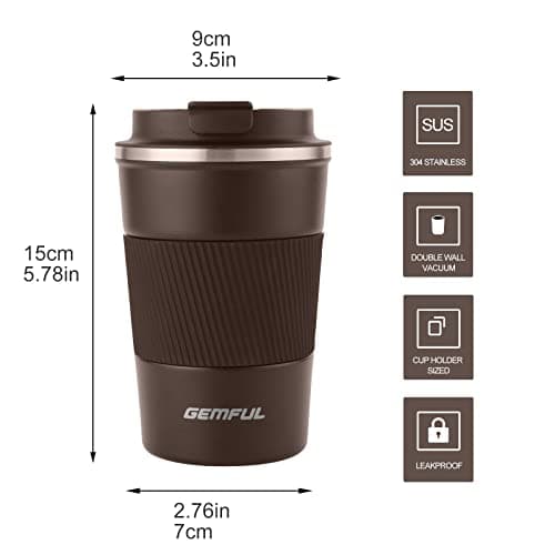 GEMFUL 380ml Insulated Travel Coffee Mug Stainless Steel Leak-Proof Cup — view 3