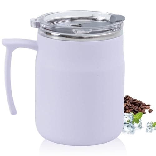 HZXYchen Stainless Steel Travel Mug with Handle – 304 Coffee Cup 500ml with Locking Lid – for Commute, Office & Outdoor – Purple