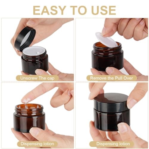 HOTUT 50ml Amber Glass Jars, 6 Pack Empty Cosmetic Jars with Lids and Inner Liners, Brown Travel Cosmetic Containers, Empty Glass Pots for Toiletries, Cosmetics, Powder, Lotion, Creams, Travel Use — view 4