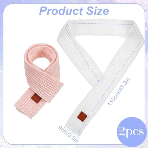 Abeillo 2 Pack Warm Kids Winter Knit Scarves Soft Knitted Neck Warmer Scarf Warm Scarves Wrap for Boys Girls(Pink, White) — view 2