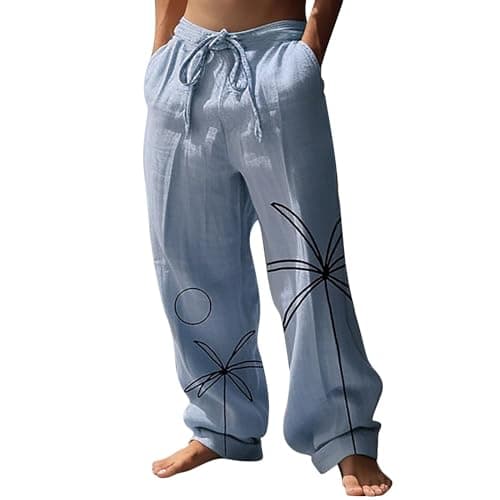 Mens Beach Pants Loose Fit, Thin Summer Fabric, Relaxed fit, mid Waist Design, Neat Drawstring, Practical Pockets, City Break, Travel Day, Garden Party, Coffee Run, Casual Friday Look — view 3